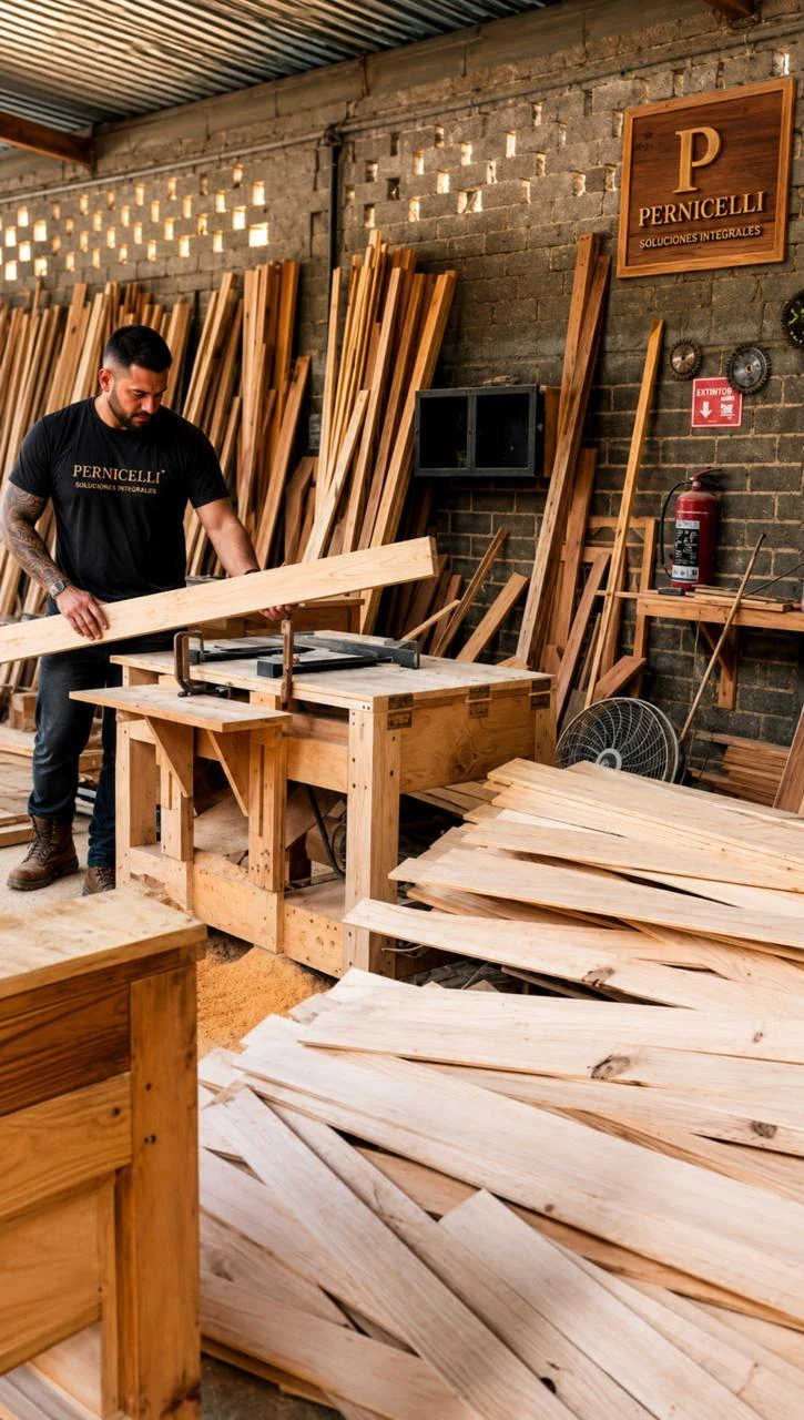 Preparación de madera en el taller de carpintería de Pernicelli