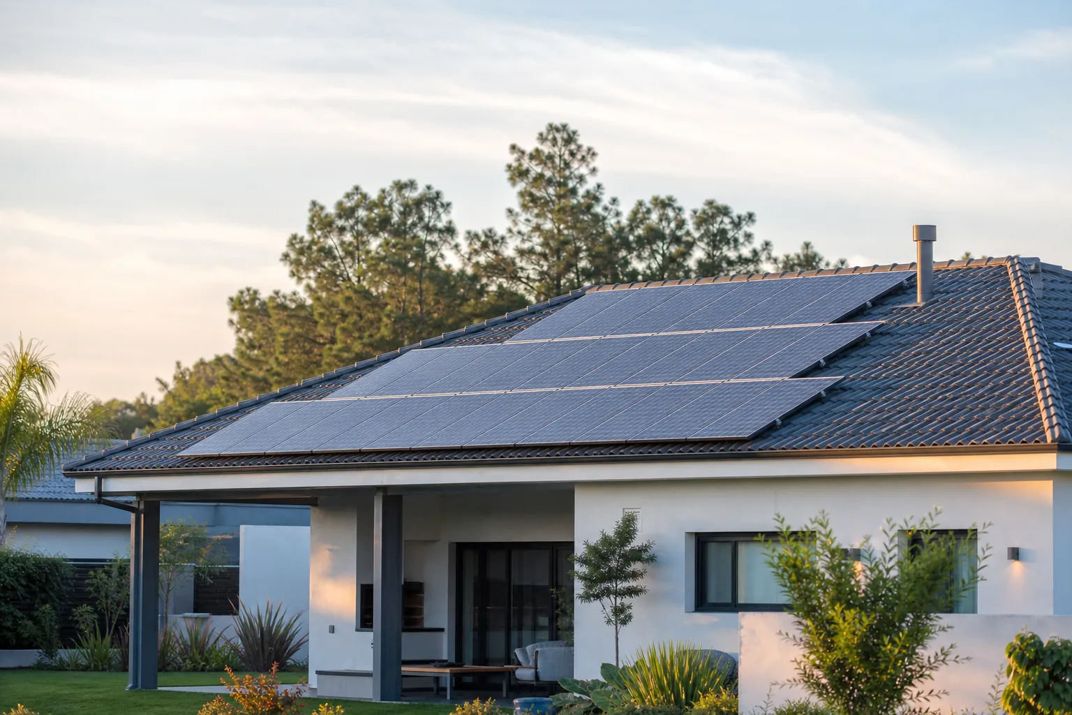 Referencia conceptual de paneles solares instalados en una vivienda